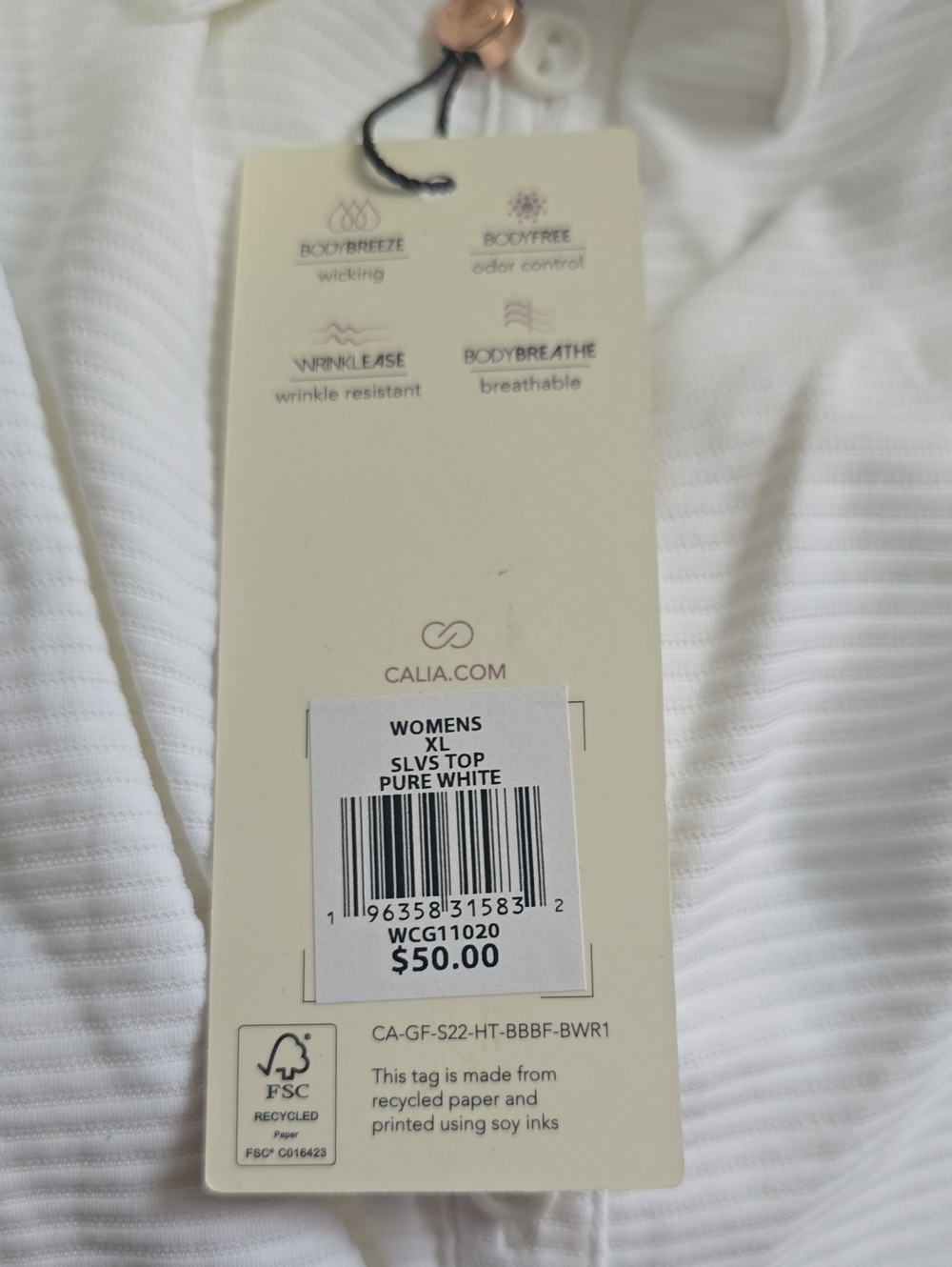 Calia By Carrie Underwood Golf Women's XL White Tank Top Shirt New w/ Tags! - Picture 3 of 6